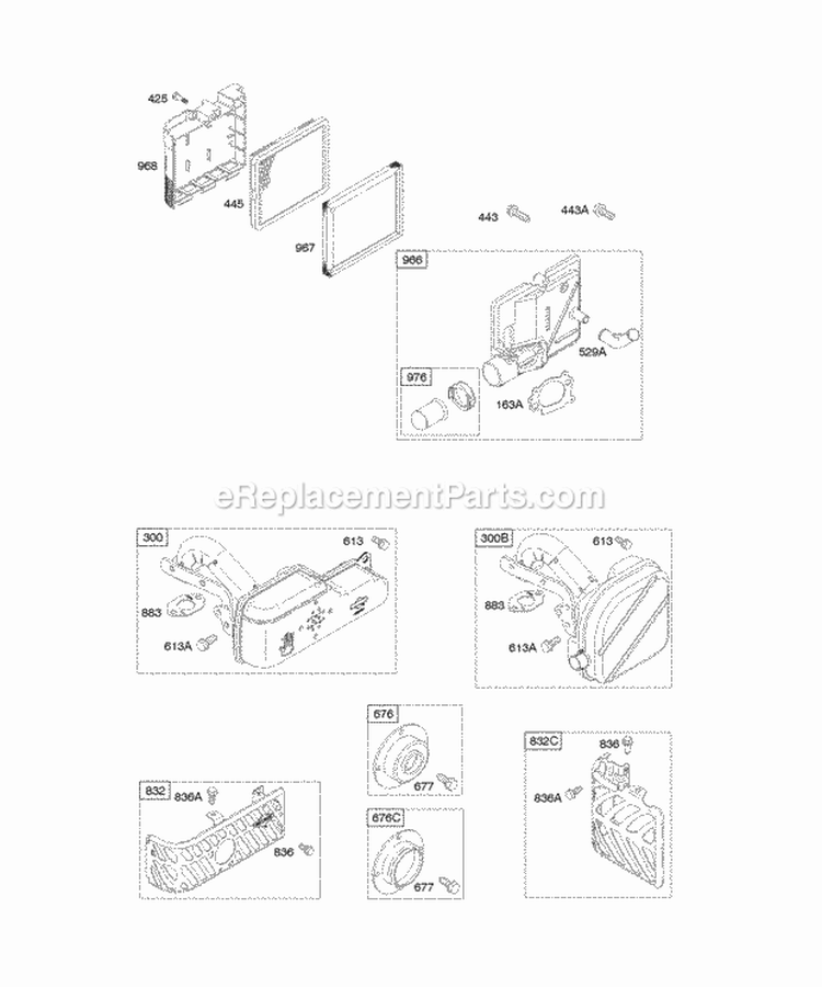Air Cleaner Exhaust System Diagram and Parts List for 125607-0148-B1  Briggs and Stratton Engine